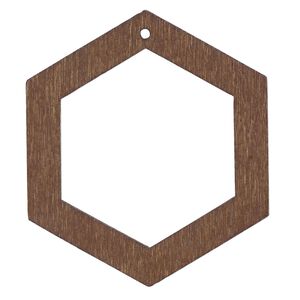 Focal, fiberboard, brown, 2-inch top-drilled open hexagon. Sold per pkg of 6.