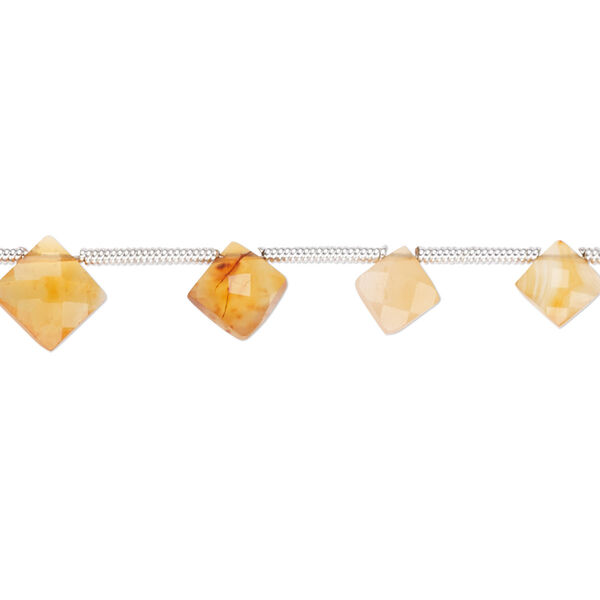 Bead, carnelian (dyed / heated), 6-9mm hand-cut top-drilled faceted puffed diamond with 0.4-1.4mm hole, C+ grade, Mohs hardness 7. Sold per pkg of 16. image number 0