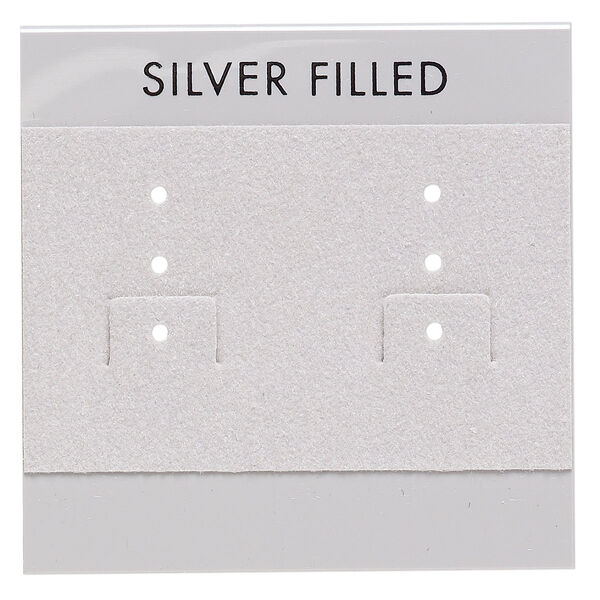 Earring card, flocked plastic, grey and black, 2x2-inch square with "SILVER FILLED." Sold per pkg of 25. image number 0