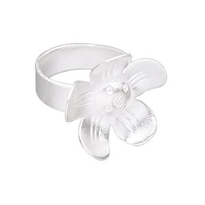 Ring, Hill Tribes, silver-plated copper, 24mm wide with 25x24mm flower, adjustable from size 8 to 9. Sold individually.
