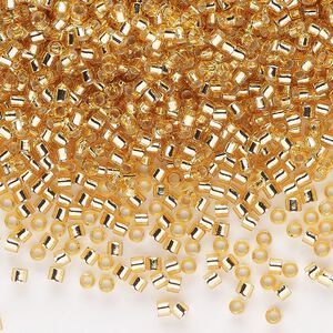 Seed bead, Delica®, glass, pkg/250g, #10 round, transparent silver-lined gold (DBM-0042).
