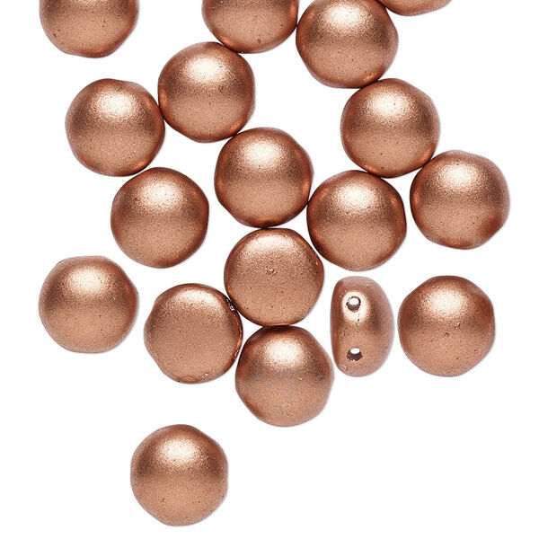 Bead, Preciosa Candy™, Czech pressed glass, opaque satin copper, 8mm candy with (2) 0.8-0.9mm holes. Sold per pkg of 20. image number 0