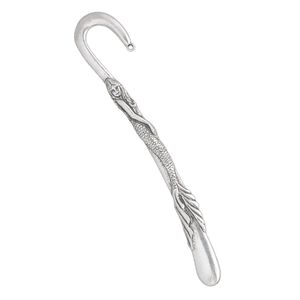 Bookmark, antique silver-plated pewter (tin-based alloy), 5-3/4 inch double-sided hook with mermaid and loop. Sold individually.
