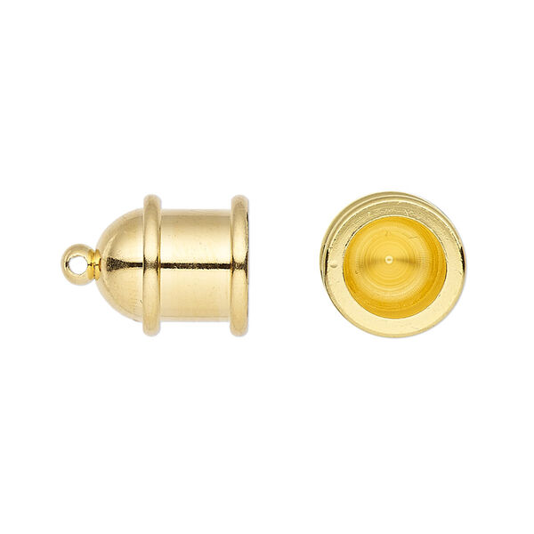 Cord end, TierraCast®, "Maker's" collection, glue-in, gold-plated brass, 15.5x11.5mm pagoda, 8mm inside diameter. Sold per pkg of 2. image number 0