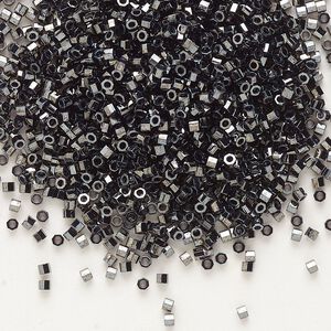 Seed bead, Delica®, glass, pkg/7.5g, #11 cut, opaque metallic gunmetal (DBC-0001).