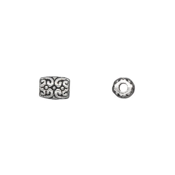 Bead, antique silver-plated "pewter" (zinc-based alloy), 7x5mm tube. Sold per pkg of 50. image number 0