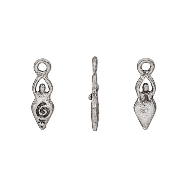 Charm, pewter (tin-based alloy), pkg/1, antiqued, 13x5mm 2-sided goddess with spiral. image number 0
