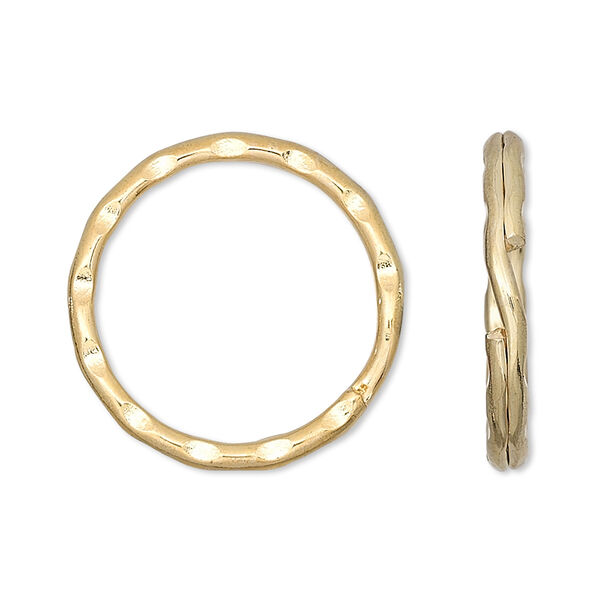 Split ring, gold-finished steel, 25mm hammered round. Sold per pkg of 10. image number 0
