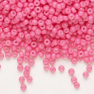 Seed bead, Miyuki, glass, pkg/50g, #8 rocaille, opaque outside dyed carnation pink, (RR-1371).