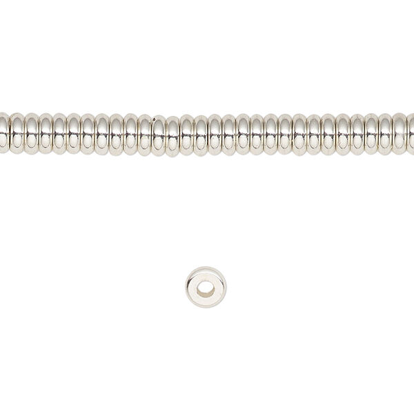 Bead, silver-finished brass, 4x1.5mm rondelle. Sold per 8-inch strand. image number 0