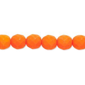 Bead, Preciosa, Czech painted fire-polished glass, matte neon orange, 8mm faceted round. Sold per 8-inch strand, approximately 25 beads.
