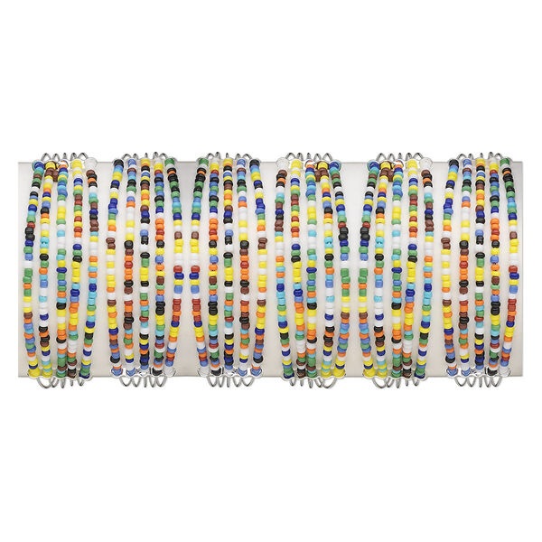 Bracelet, cuff, glass with silver-plated steel and pewter (tin-based alloy), multicolored, adjustable from 7-8 inches. Sold per pkg of 6. image number 0