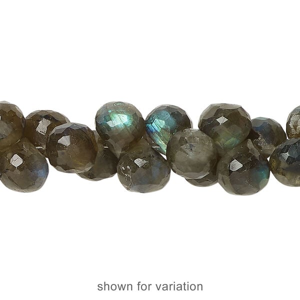 Labradorite 1pkg60, hand-cut top-drilled faceted teardrop bead natural 7x7mm image number 1