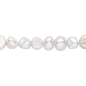 Pearl, cultured freshwater (dyed), soft blue-grey, 6-7mm flat-sided potato with 0.4-0.6mm hole, D grade, Mohs hardness 2-1/2 to 4. Sold per 15-inch strand.