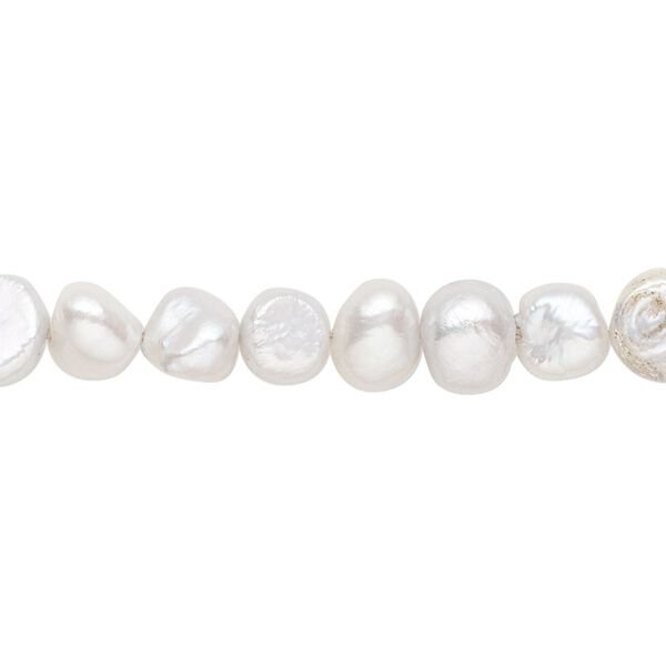 Pearl, cultured freshwater (dyed), soft blue-grey, 6-7mm flat-sided potato with 0.4-0.6mm hole, D grade, Mohs hardness 2-1/2 to 4. Sold per 15-inch strand. image number 0