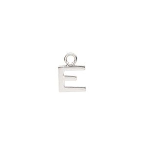 Charm, sterling silver, 8mm single-sided modern square alphabet letter E. Sold individually.