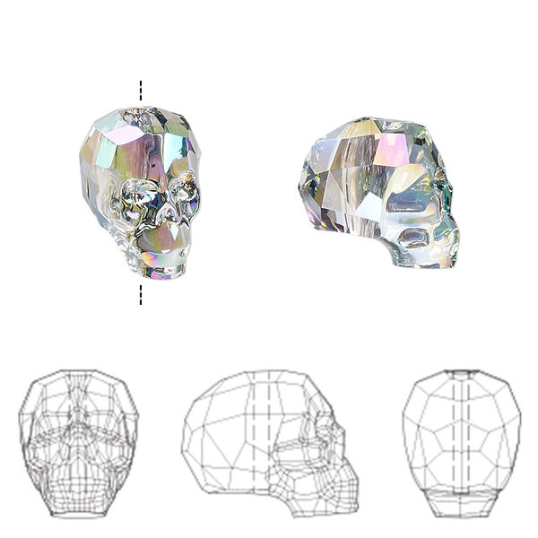 Bead 12pk crystal paradise shine, Swarovski® 14x13mm skull 5750 image number 0