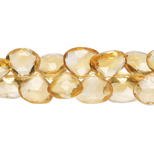 Bead, citrine (heated), light to medium, 10x9mm-11mm hand-cut top-drilled faceted puffed teardrop, B+ grade, Mohs hardness 7. Sold per 8-inch strand, approximately 50 beads. image number 0