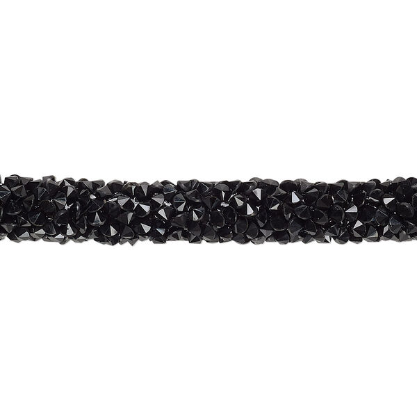 Tube, PVC plastic and glass rhinestone, opaque black, 6-7mm wide. Sold per 8-inch section. image number 0
