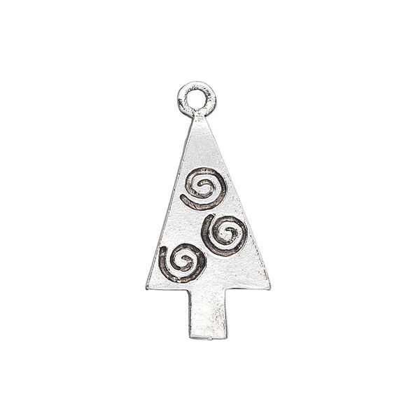 Charm, pewter (tin-based alloy), pkg/1, antique silver plate, 24x13mm single-sided tree with swirl designs. image number 0