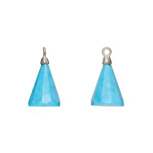 Drop, silver-plated "turquoise" (resin) (imitation) and electroplated sterling silver, 14x9mm-15x10mm hand-cut 3D faceted cone. Sold individually.