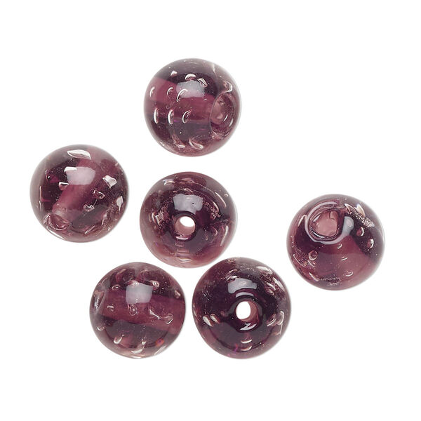 Bead, lampworked glass, translucent purple, 10mm round. Sold per pkg of 6. image number 0