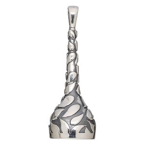 Pendant, antiqued sterling silver, 39.5x14mm cup with leaf design and 12mm round glue-in setting. Sold individually.