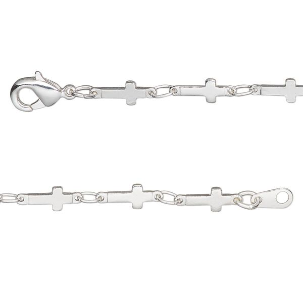 Chain, silver-plated brass, 4mm cross, 18 inches with lobster claw clasp. Sold individually. image number 0