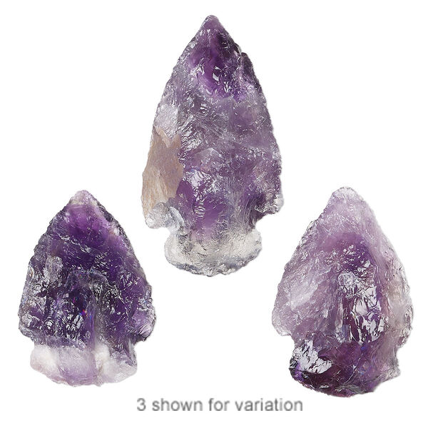 Focal, amethyst (natural), opaque to semitransparent, 26x15mm-32x19mm hand-knapped undrilled arrowhead, B- grade, Mohs hardness 7. Sold individually. image number 0