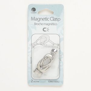 Clasp magnetic 1pkg2, 25x13mm reef knot, antique silver-finished brass 1-strand