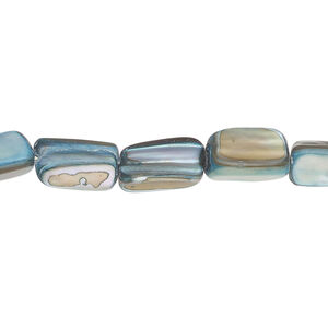 Mother-of-pearl shell 1pkg1, stick bead 15 inch steel blue 10x7mm-12x10mm