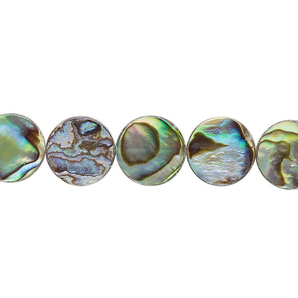 Bead, paua shell (assembled), 10mm flat round. Sold per 15-1/2" to 16" strand. image number 0