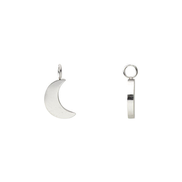 Charm, stainless steel, 8.5x5.5mm double-sided moon. Sold per pkg of 2. image number 0