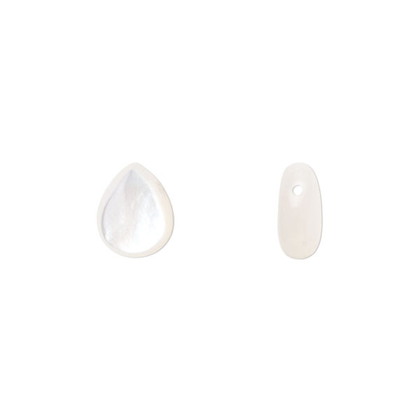 Bead, mother-of-pearl shell (bleached), 10x8mm puffed teardrop, Mohs hardness 3-1/2. Sold per pkg of 2. image number 0