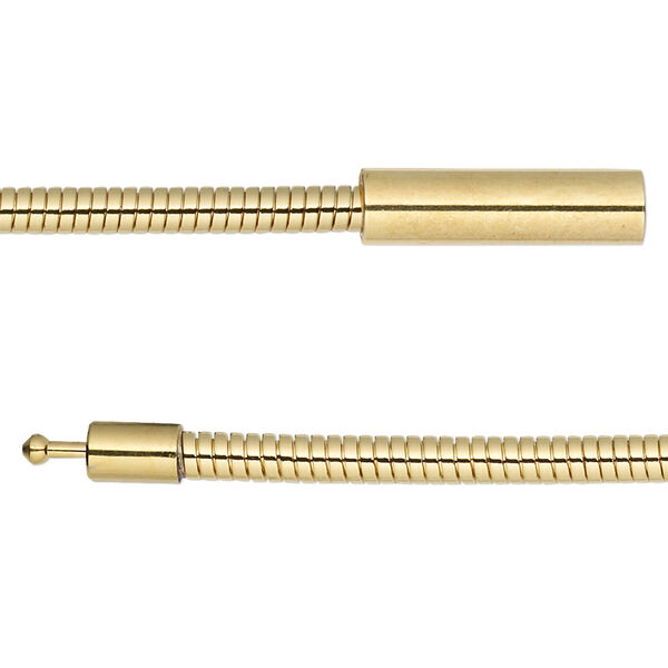 Chain, gold-plated brass, 3mm omega, 16 inches with pop-style clasp. Sold individually. image number 0