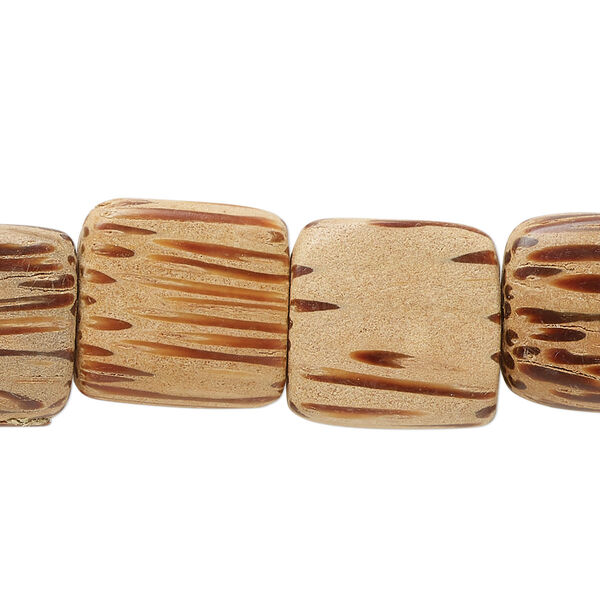 Bead, palm wood (natural), 15x14mm-16x16mm flat square. Sold per 8-inch strand, approximately 10 beads. image number 0