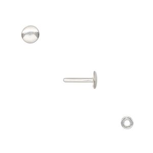 Washer and brad, silver-plated brass, 4x0.7mm and 10x5.5mm with 5.5mm round and 1.3mm post diameter. Sold per pkg of (2) 2-piece sets.