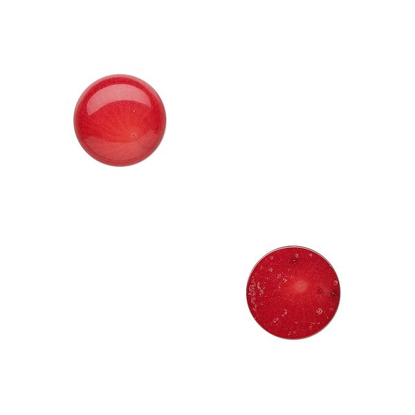 Cabochon, bamboo coral (dyed), red, 10mm calibrated round, Mohs hardness 3-1/2 to 4. Sold per pkg of 2. image number 0