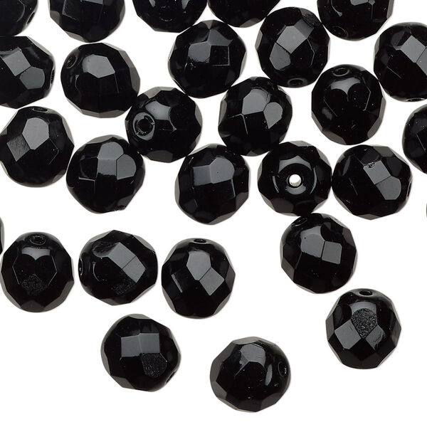 Bead, Czech fire-polished glass, jet, 8mm faceted round. Sold per pkg of 600 (1/2 mass). image number 0