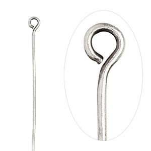 Eye pin, antique silver-plated brass, 1-1/2 inches, 21 gauge. Sold per pkg of 500.