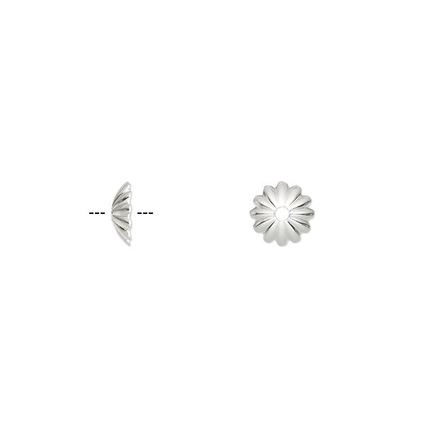 Bead cap, silver-plated brass, 7x2mm ribbed round, fits 8-10mm bead. Sold per pkg of 1,000. image number 0