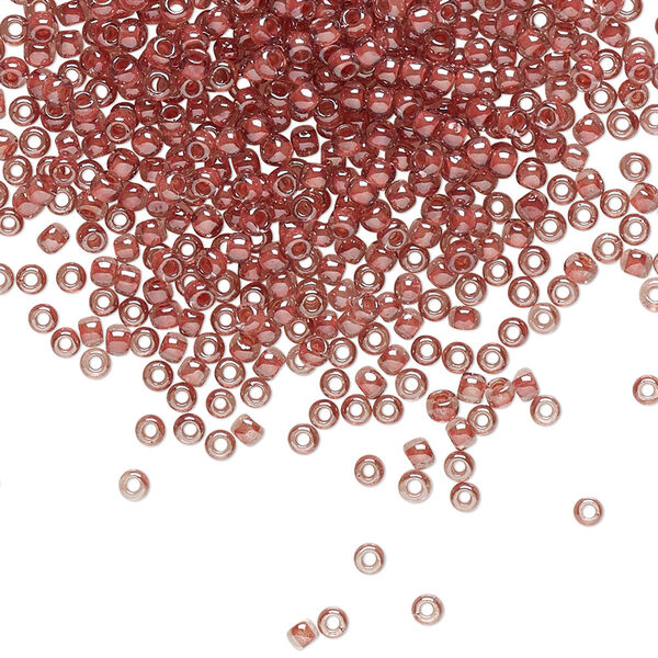 Seed bead, TOHO BEADS®, glass, pkg/7.5g, #11 round, translucent luster mauve-lined rose (TR-11-291). image number 0