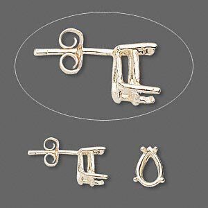 Earstud 1pkg2 Sure-Set™ 14Kt gold, 9x6mm pear / pre-notched 4-prong basket-style setting / earnuts, 1 pair