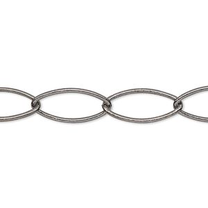 Chain 1pkg1 gunmetal-plated marquise, 9mm textured, brass 50 foot unfinished