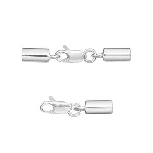 Clasp lobster claw 1pkg1 sterling silver, 30x4mm / fits 3mm cord, steel 1-strand