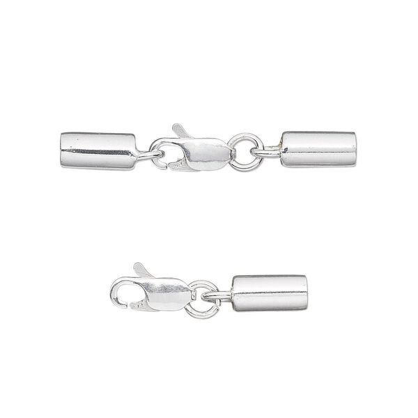 Clasp, lobster claw, sterling silver and steel, 30x4mm with 8x4mm cord end and 3mm inside diameter. Sold individually. image number 0