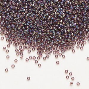 Seed bead, Miyuki, glass, pkg/35g, #15 rocaille, translucent rainbow dark smoky amethyst (RR-294).