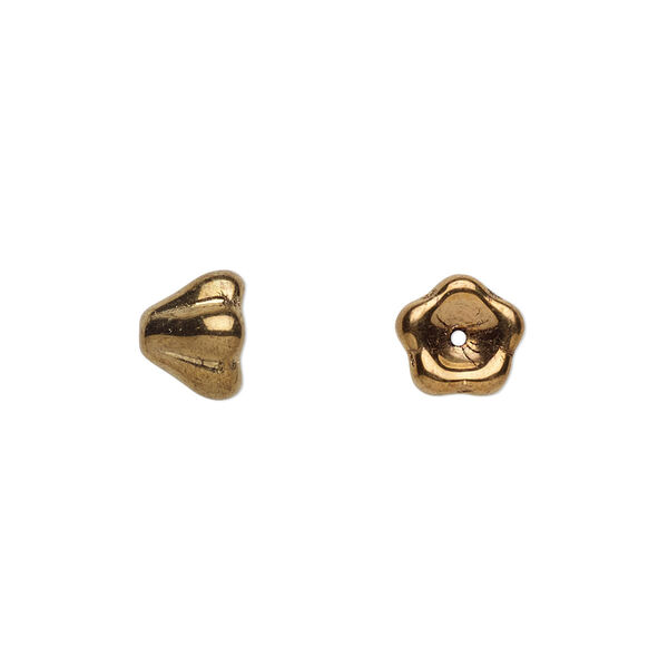 Bead, Czech pressed glass, light bronze, 8.5x6.5mm flower. Sold per 15-1/2" to 16" strand, approximately 80 beads. image number 0