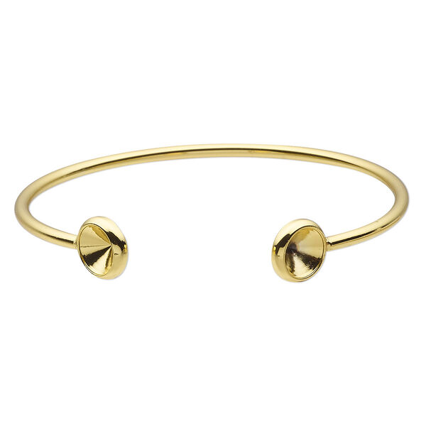 Bracelet, Almost Instant Jewelry®, cuff, gold-finished brass, 11mm wide with (2) SS39 rivoli glue-in settings, 7-1/2 inches. Sold individually. image number 0