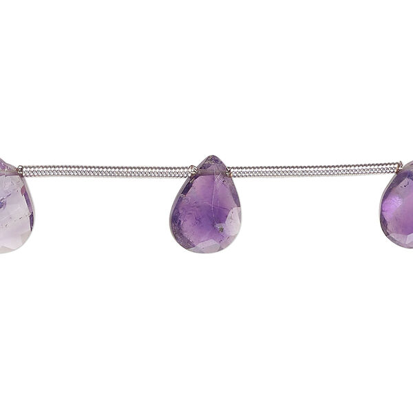 Amethyst 1pkg8, hand-cut top-drilled faceted puffed teardrop bead natural B- grade, 10x7mm-12x9mm image number 0